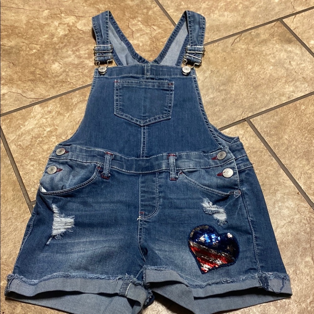 Blue Denim Kid’s Size 10 Overalls with Red & Blue Accents 4th of July Summer